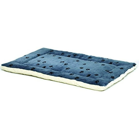 Reversible Paw Print Pet Bed in Blue / White, Dog Bed Measures 35L x 21.5W x 3.5H for Intermediate Size Dogs, Machine Wash