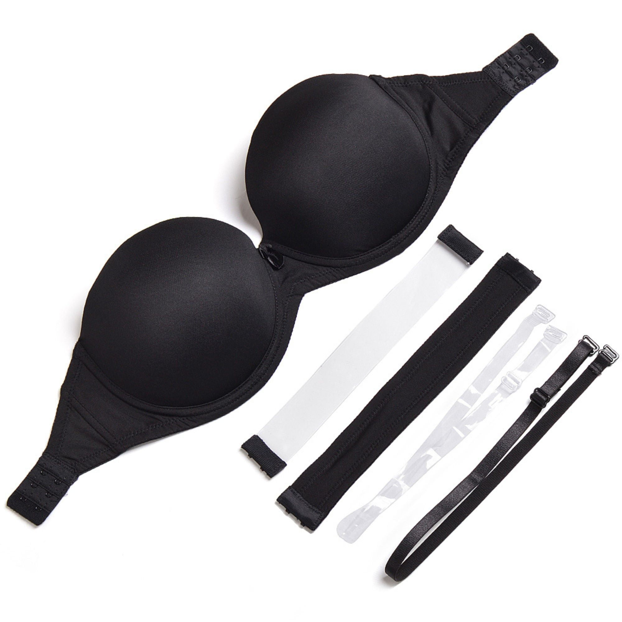 YANDW Strapless Bra for Women Clear Back Convertible Padded Multiway Bras with Underwire, Black 40B