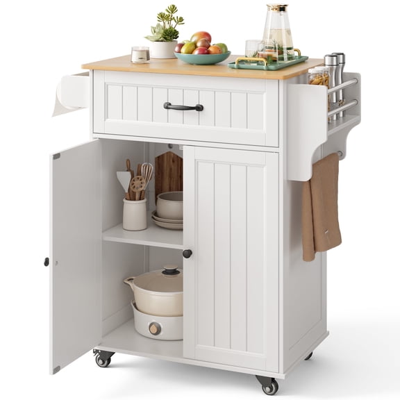 Asofer 33.6" Kitchen Island Cart with Storage, Adjustable Shelf & Drawer, for Dining Room, White