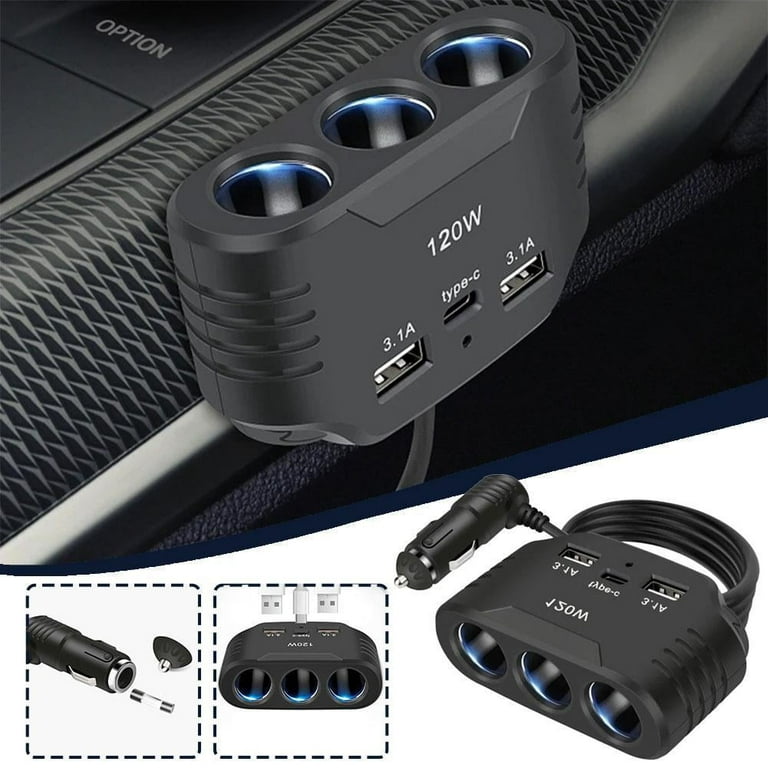 multi socket cigarette lighter adapter 3-Way 12V 24V Multi Socket Car Cigarette Lighter Splitter USB-Charger  AdapterS