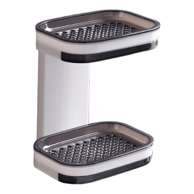 Walson Wall Mounted Sponge Organizer Moisture-proof Water Draining Tray Storage Box Bathtub Organizing Case Container for Bathroom Gray Double Layers