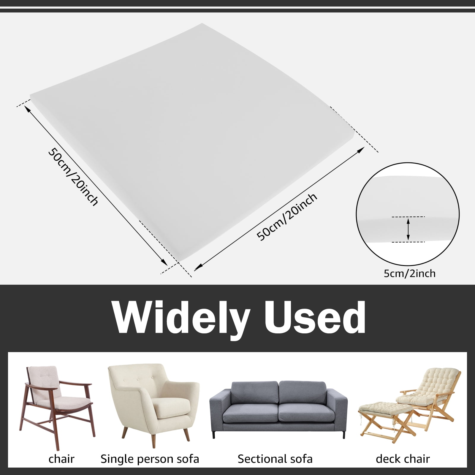 Dznils Sofa Couch Cushion Support for Sagging Seat, 20" x 20", White, Set of 3