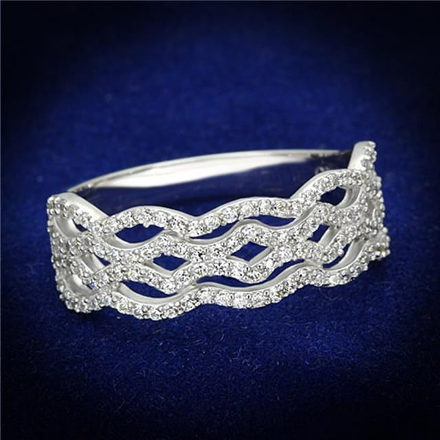 Alamode TS106-5 Women Rhodium 925 Sterling Silver Ring with AAA Grade CZ in Clear - Size 5