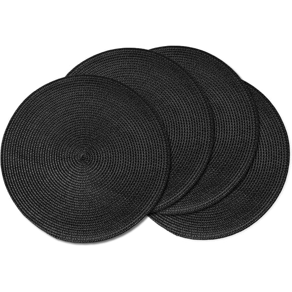 AHHFSMEI Round Braided placemats set of 4 Woven Heat Resistant Non-Slip Kitchen Table Mats 15 inch, Black