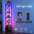 thumbnail image 3 of HIGDBFE  6-Tier Corner Shelf with LED Light and Fabric Drawer, 75" Tall Corner Bookshelf for Small Spaces, Rustic Brown, 3 of 9