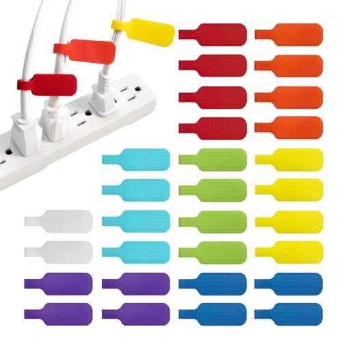 Cable Labels,Medium,Multi-Color (30-Pack) Write On Cord Tags for Wire Management and Identification