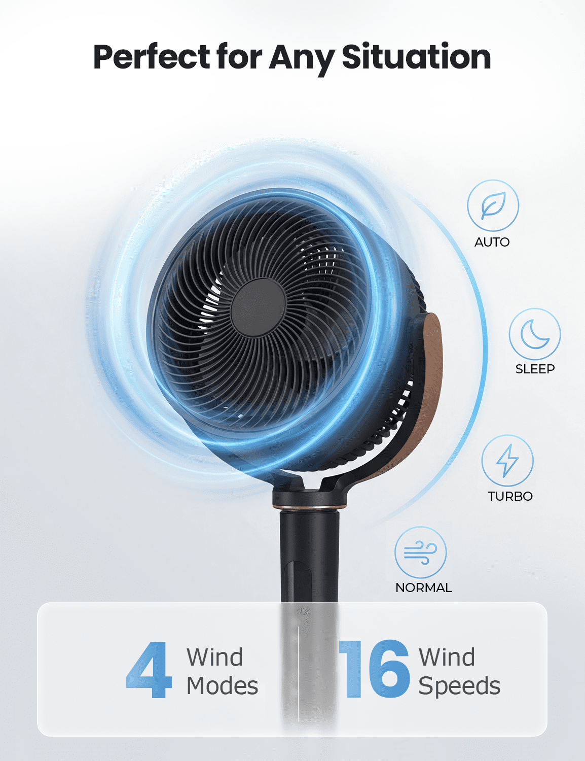 Nepsam Pedestal Fan with Remote, Night Light, 16 Speeds DC Motor, 4 Wind Modes, 120° Oscillation, 1-12H Timer, Adjustable Height, Black