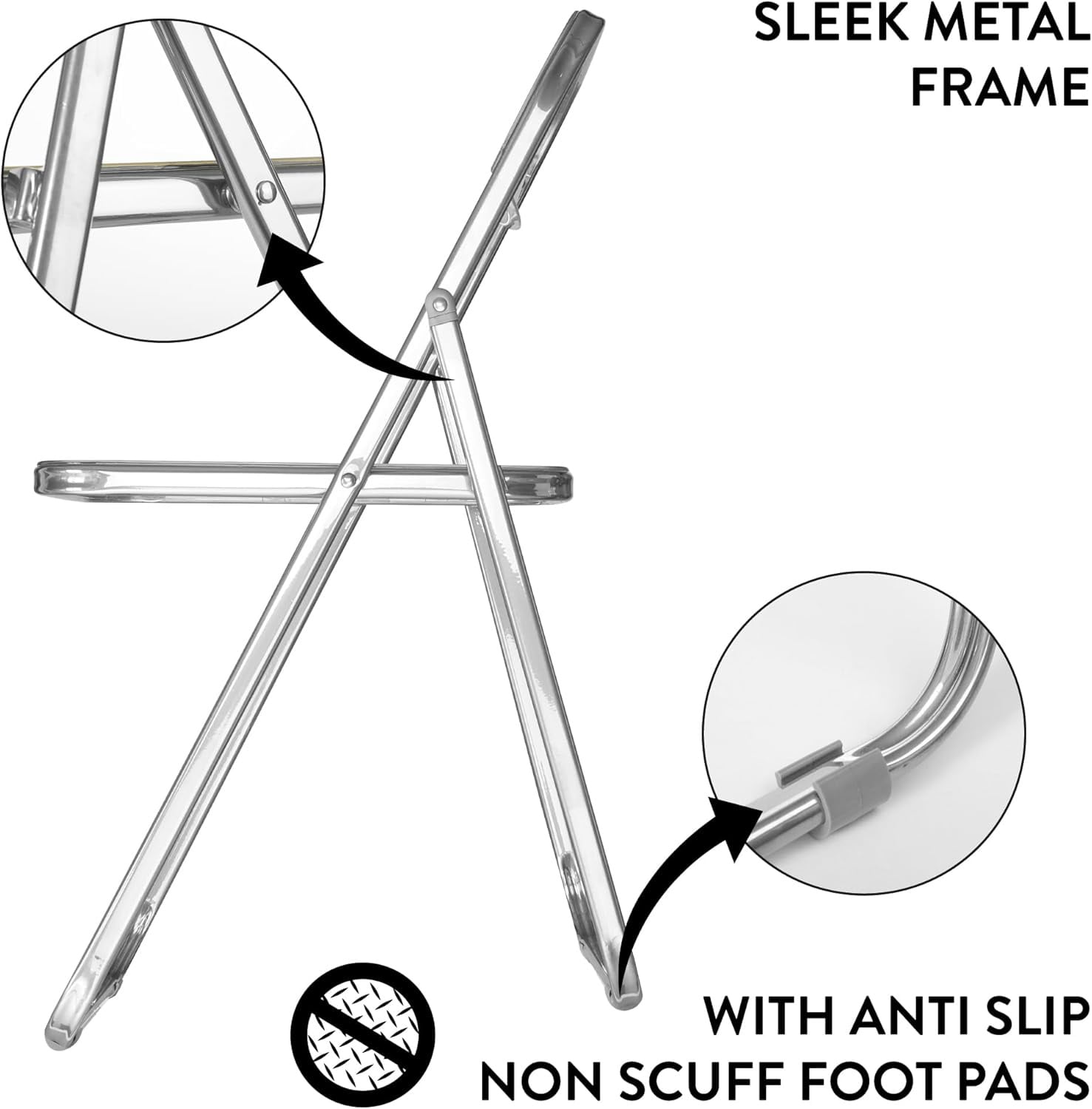 Urban Shop Transparent Acrylic Modern Folding Chair with Chrome Frame, Clear