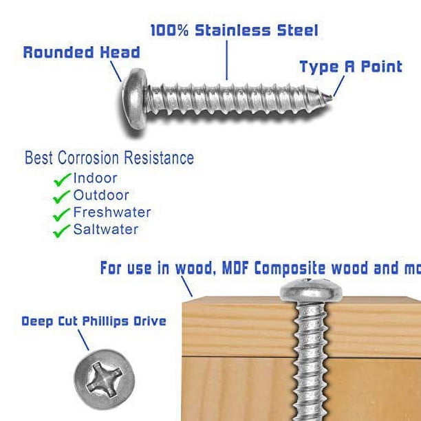 8 X 1-1/2 Stainless Pan Head Phillips Wood Screw,  100pc , 18-8  304 Stainless Steel Screws By Bolt Dropper