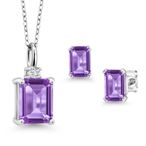 Gem Stone King 3.57 Ct Purple Amethyst 925 Sterling Silver Pendant and Earrings Jewelry Set