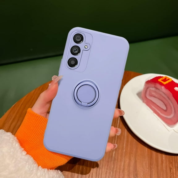 Case for Samsung Galaxy A54 5G, Slim Liquid Silicone Phone Case with 360 Rotatable Ring Holder Kickstand wtih Magnetic Car Mount Shockproof TPU Bumper Case Cover - Purple