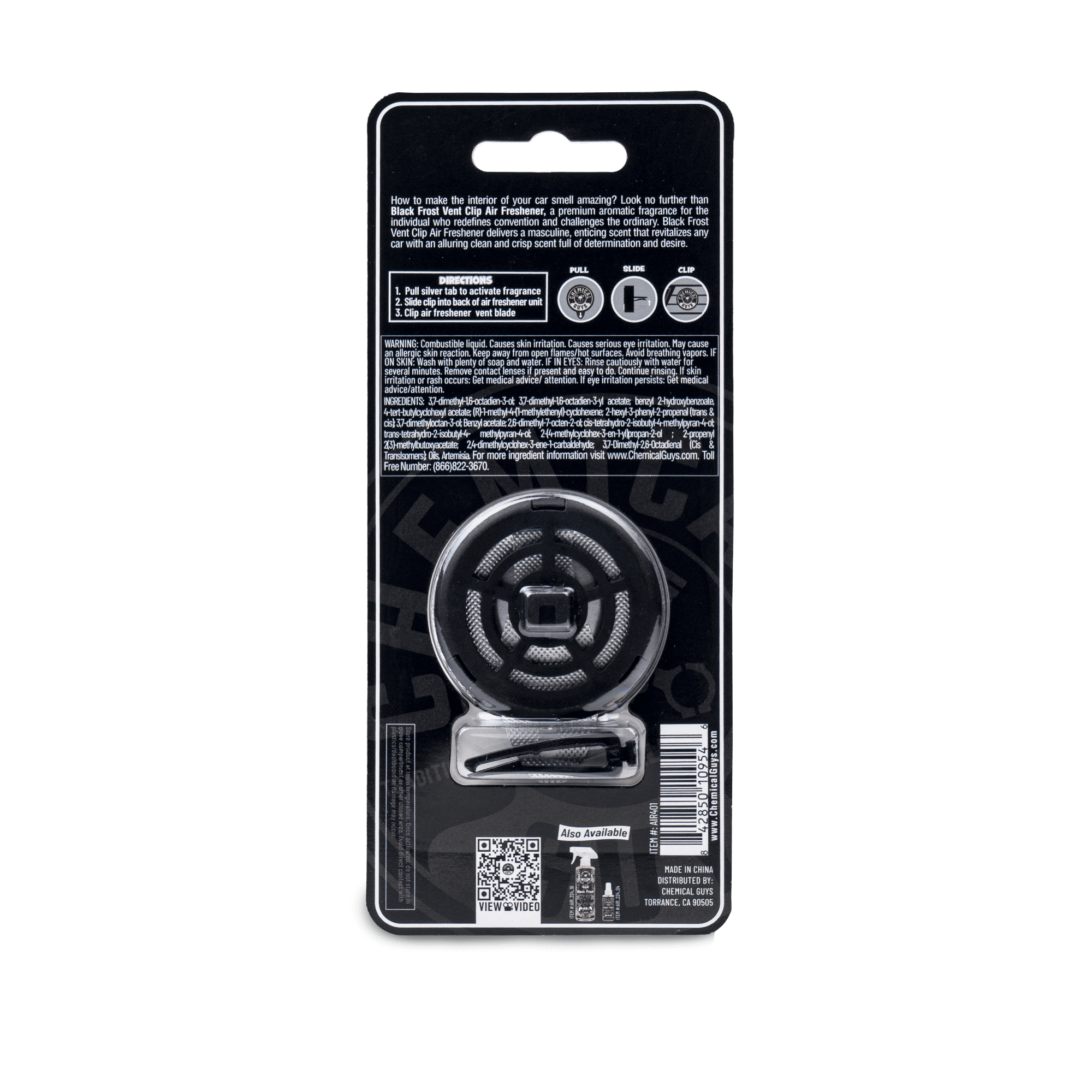 Chemical Guys Vent Clip Air Freshener Black Frost, 1 Clip