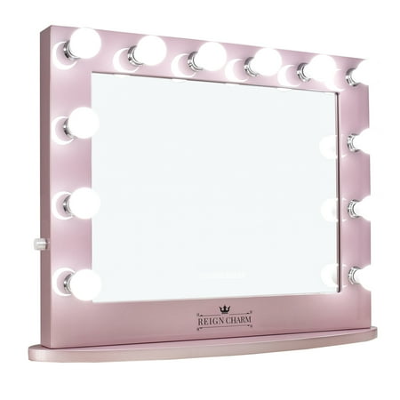 Rose Garland Mirror - ReignCharm Hollywood Vanity Mirror, 12 LED Lights, Dual Outlets & USB, 32-inches x 27-inches, Rose Gold