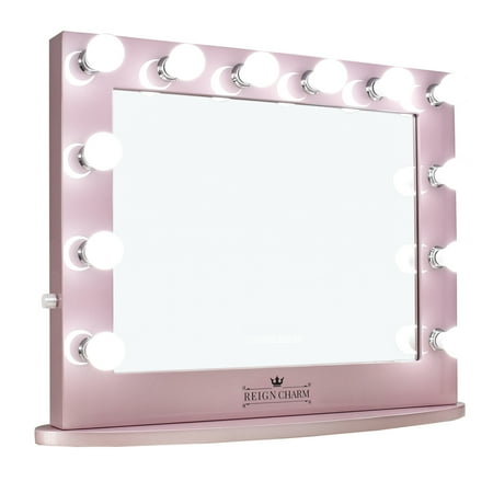 ReignCharm Hollywood Vanity Mirror, 12 LED Lights, Dual Outlets & USB, 32-inches x 27-inches, Rose