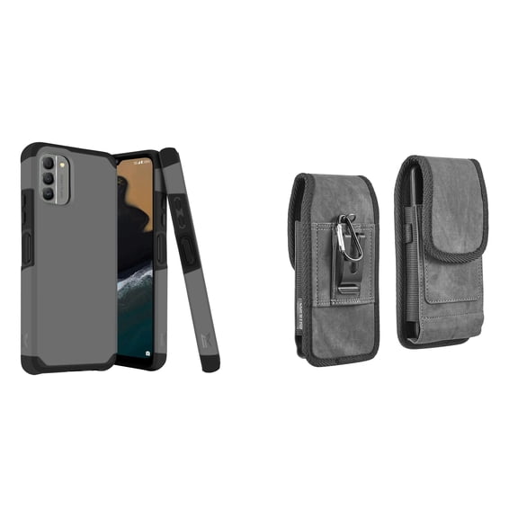 MK Armor Case for Nokia G400 5G and Vertical Rugged Belt Holster - Gray