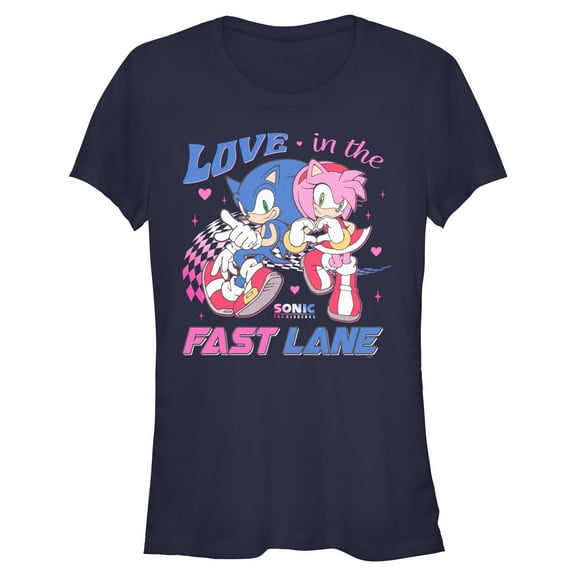 Junior's Sonic the Hedgehog Pink And Blue In The Fast Lane Graphic T-Shirt