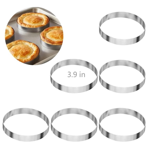 6 Pack 304 Stainless Steel Round Tart Rings – 3.9" Non-Stick Mousse Cake Molds, Reusable Baking Rings for Tarts, Muffins, Fried Eggs & Burgers, Easy-Clean Pastry Rings