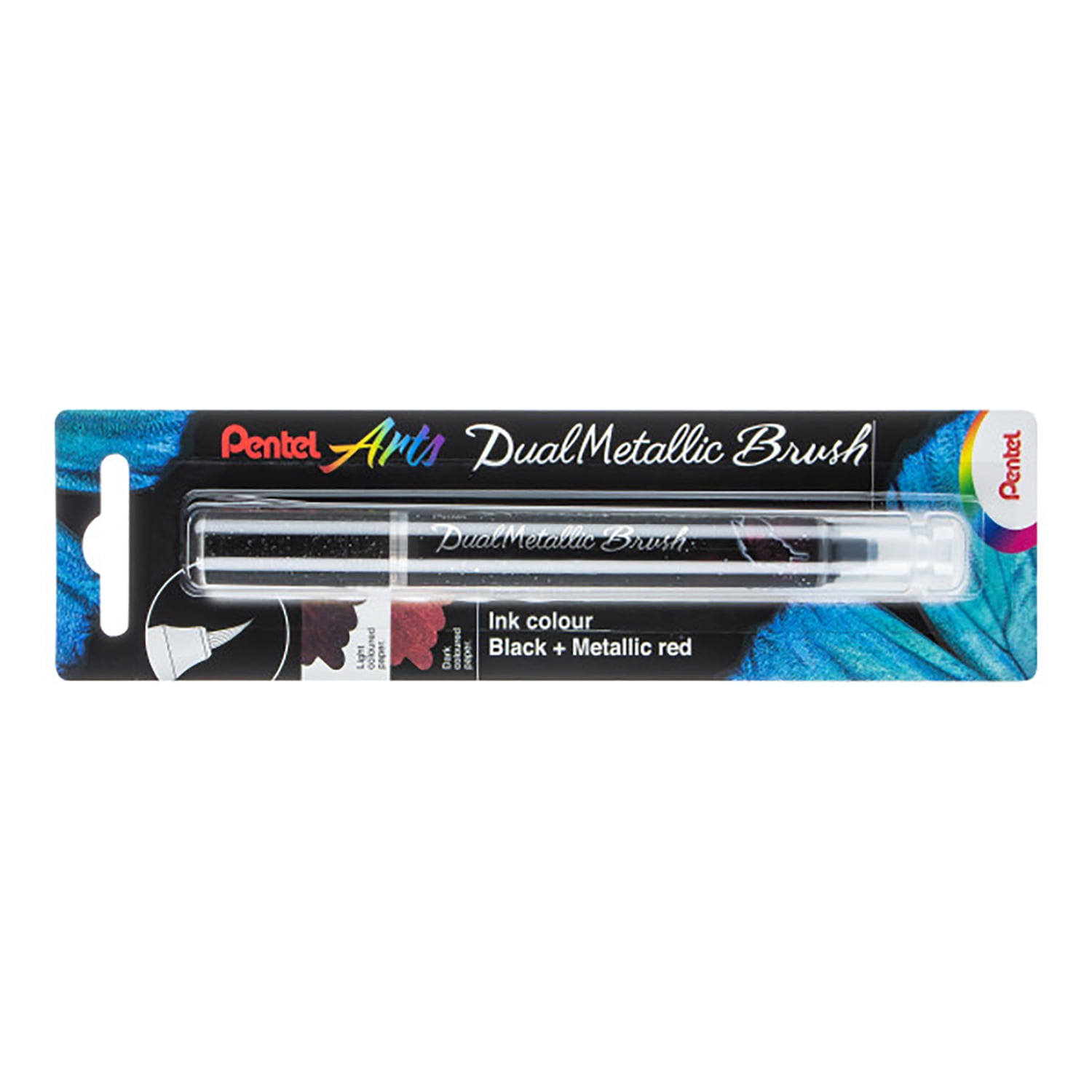 Pentel Arts DualMetallic Brush, Black/Metallic Red Ink, Pack of 3