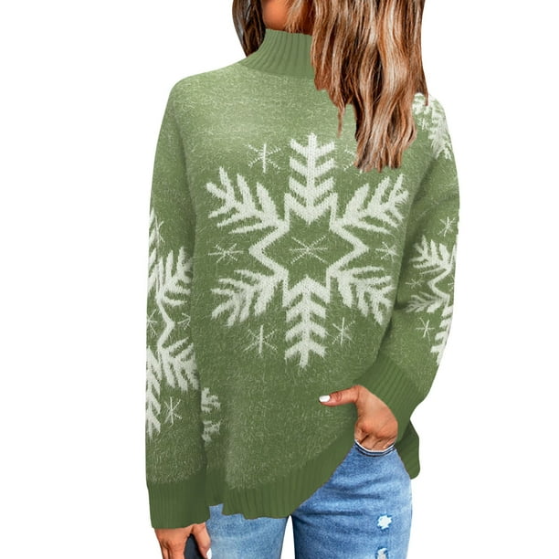Gibobby Sueter para mujer Suéter de Navidad para mujer, suéter de vacaciones, ligero, cálido, cuello redondo, suéteres gruesos(Verde,G)