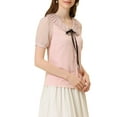thumbnail image 4 of INSPIRE CHIC Women's Casual Bow Tie Pleated Neckline Swiss Dots Short Sleeve Blouse, 4 of 6