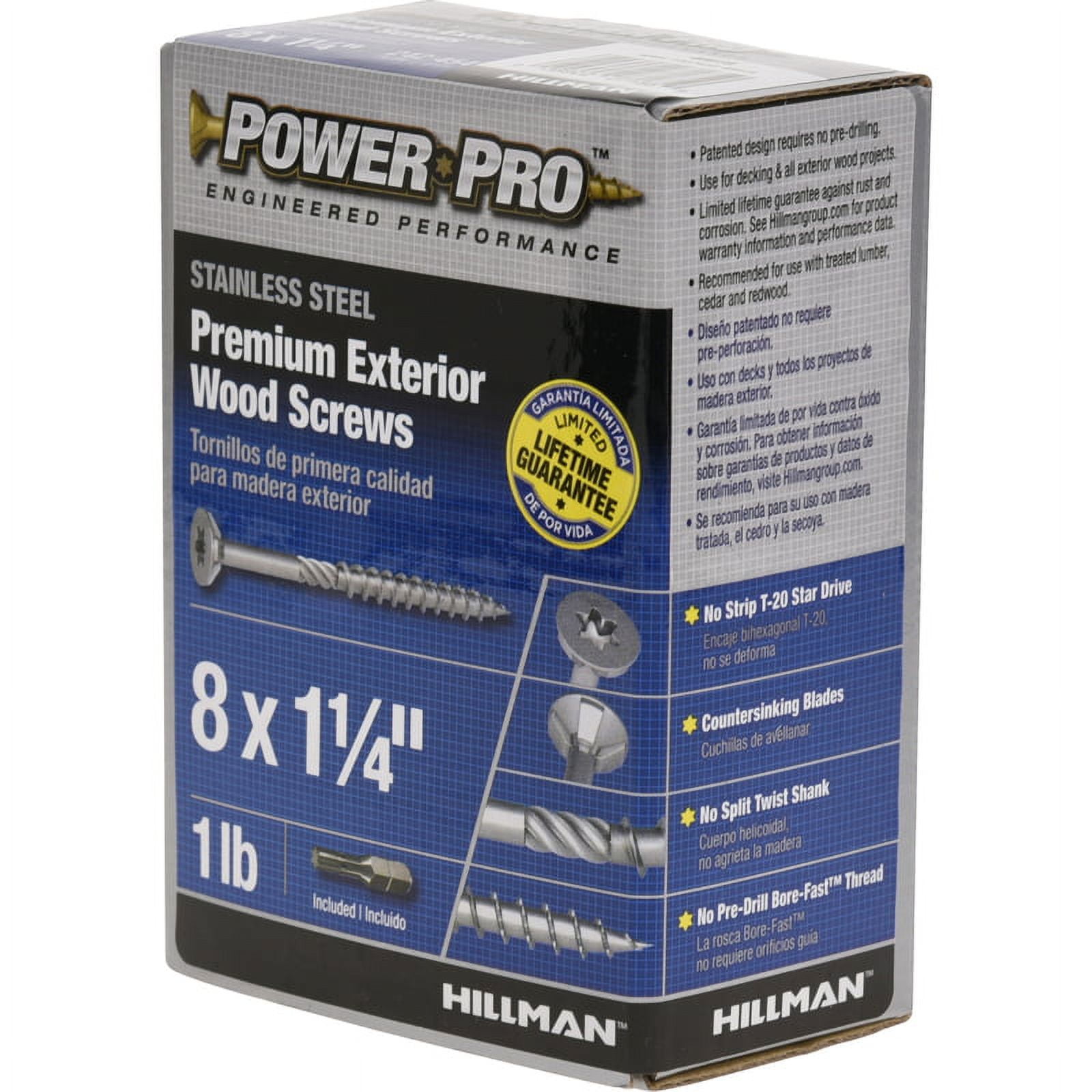 HILLMAN FASTENERS 1LB 8X1-1/4" Stainless Steel Star Outdoor Wood Screw 48619