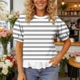 thumbnail image 5 of hotojiny Womens Tops Summer Short Sleeve Striped Shirts with Ruffle Hem Loose Fit Crew Neck T-Shirts Streetwear, 5 of 7
