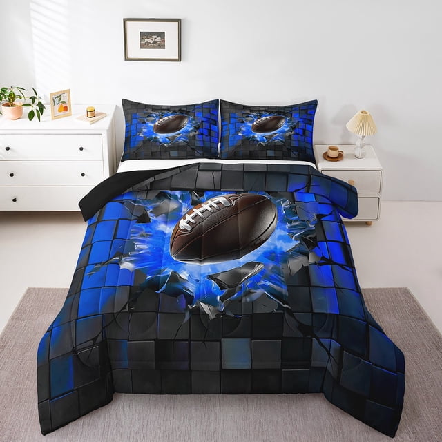 Erosebridal American Football Bedding Queen Comforter Set, Rugby Sports Down Comforter, Geometric Room Decor, 3-piece