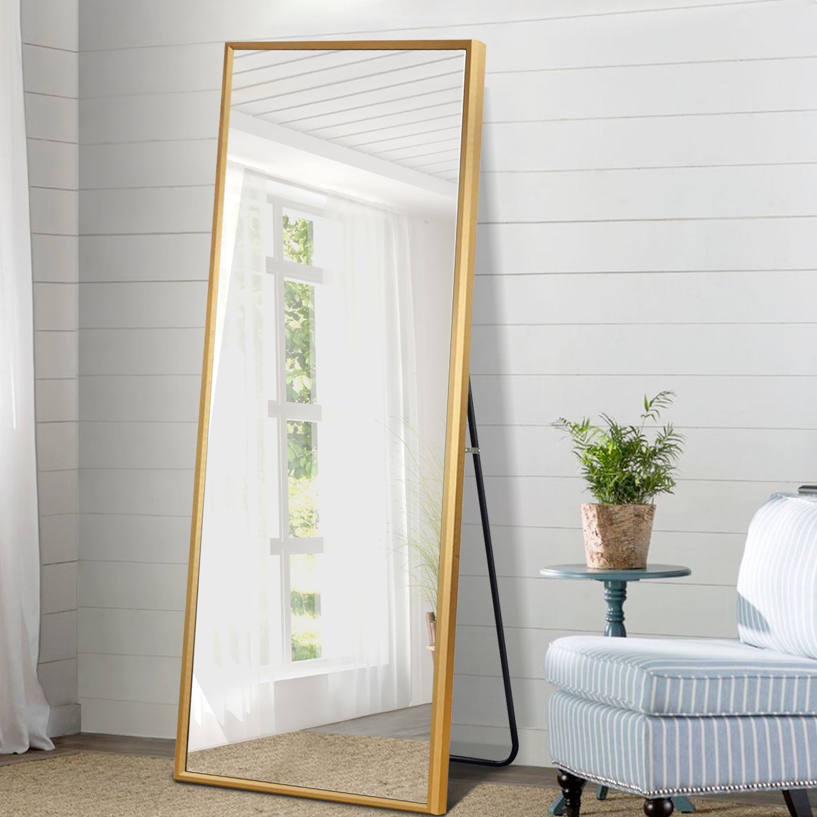 Neutype Full Length Mirror Floor With Stand Large Wall Mounted Hanging Leaning Contemporary Rectangle Aluminum Alloy Frame Gold 65 X 22 Com Neutype Full Length Mirror Floor, Modern Rectangular Large Floor Full Length Mirror With Stand