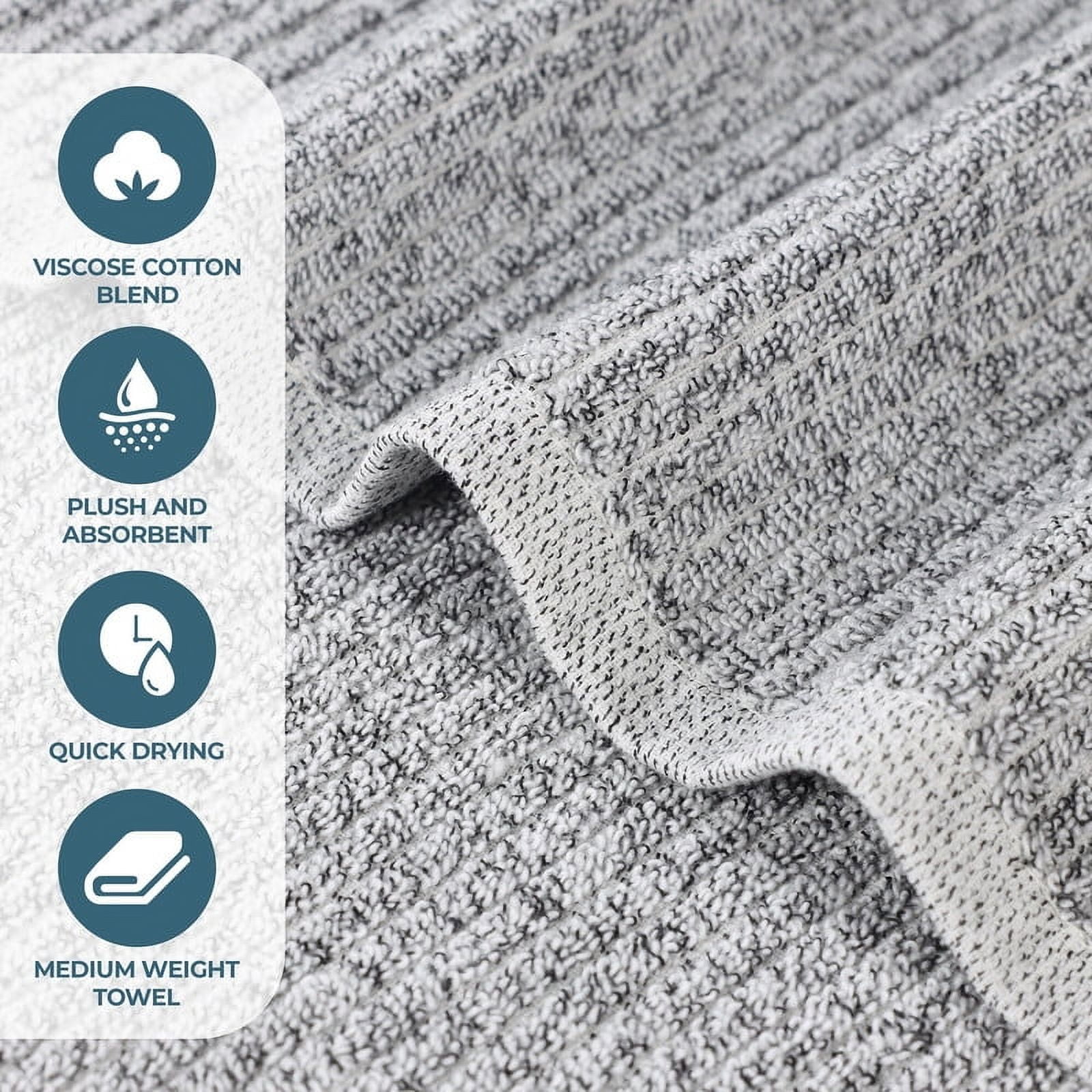 Superior Destin Viscose 12 Piece Cotton Blend Face Towel Set, Medium Weight Soft Towels, Charcoal