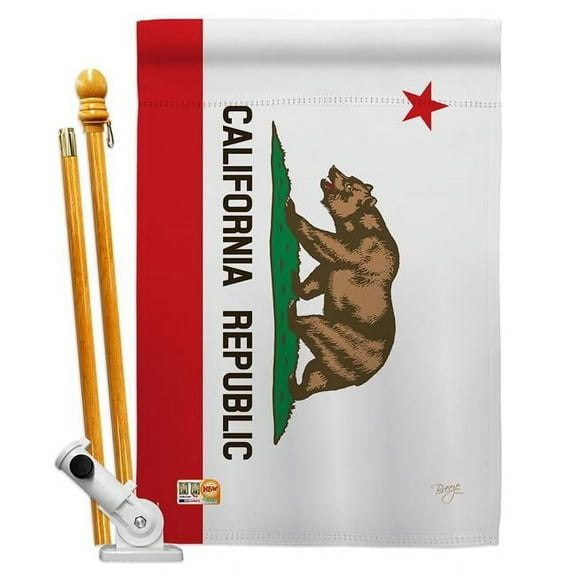 Breeze Decor BD-SS-HS-108229-IP-BO-D-US14-BD 28 x 40 in. Vertical California State Americana States Impressions Decorative Double Sided House Flag Set with Pole & Bracket Hardware