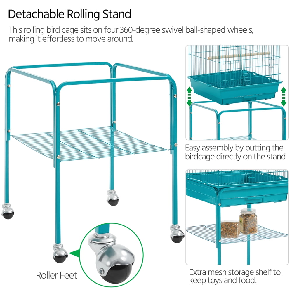 Renwick 47" Play Top Bird Cage with Rolling Stand, Teal Blue