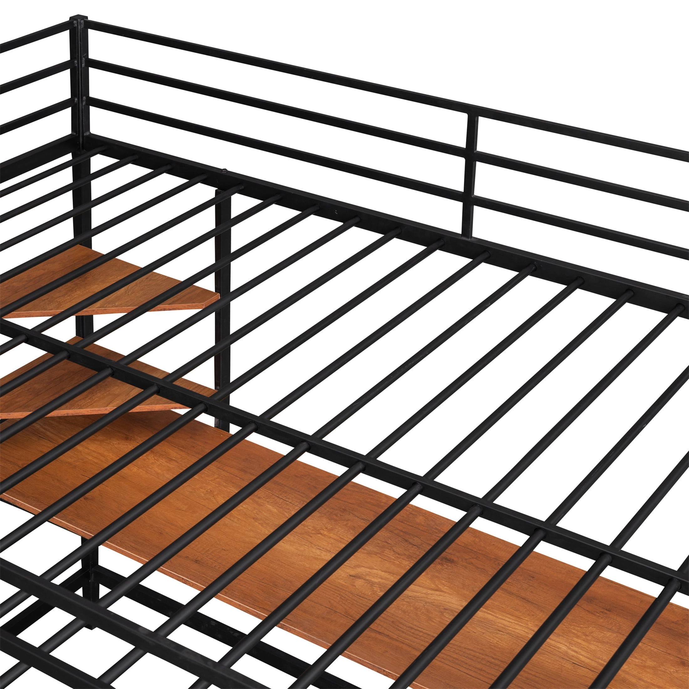 Aukfa Full Size Loft Bed with Desk and Shelves for Adults Teens, Heavy Duty Metal Bed Frame, Black