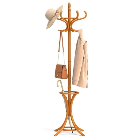 Gymax Coat Rack w/ Umbrella Holder 73’’ Freestanding Coat Hanger Stand w/ 12 Hooks