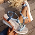 thumbnail image 4 of Platform Espadrilles for Women Bohemia Beaded Sandals Open Toe Wedges Heels Trendy Elastic Band Slingback Beach Shoes Blue Size 8, 4 of 8