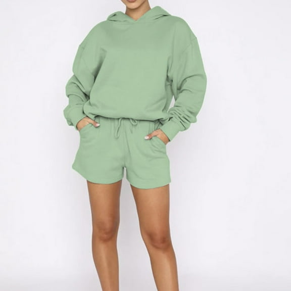 qolati Women 2 Piece Outfits Y2k Oversized Hoodie Sweathshirt Short Sweatsuit Casual Lounge Wear Tracksuit Matching Set