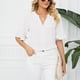 thumbnail image 2 of Camiseta con cuello en V para mujer, mangas con volantes, ajuste holgado, color puro, informal, Top de verano para uso diario, blanco XXL, 2 of 6