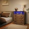 thumbnail image 5 of Tzou 31.5"W Wooden Dresser with Charging Station & LED Lights - 3-Drawer Modern Chest for Bedroom(Grey-Brown), 5 of 9