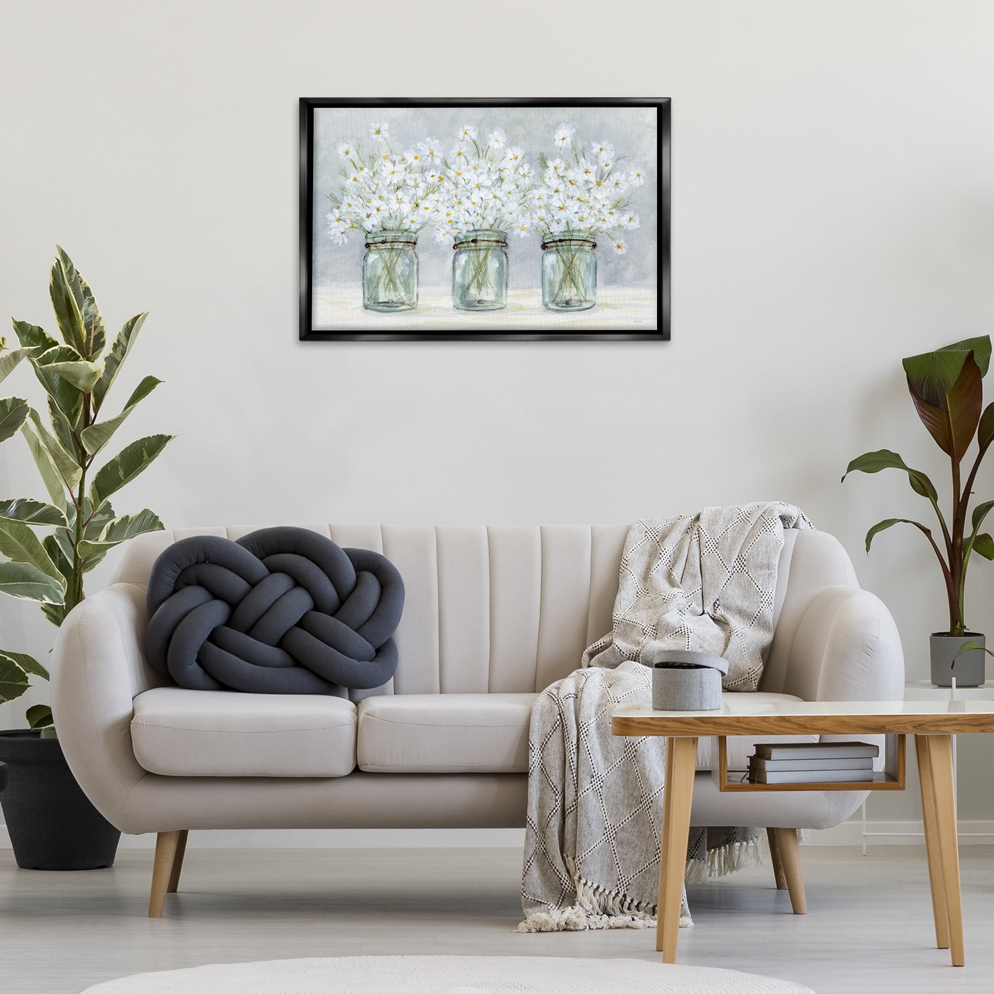Stupell Industries Daisies In Jars Botanical & Floral Painting Black Floater Framed Art Print Wall Art, 31 x 21