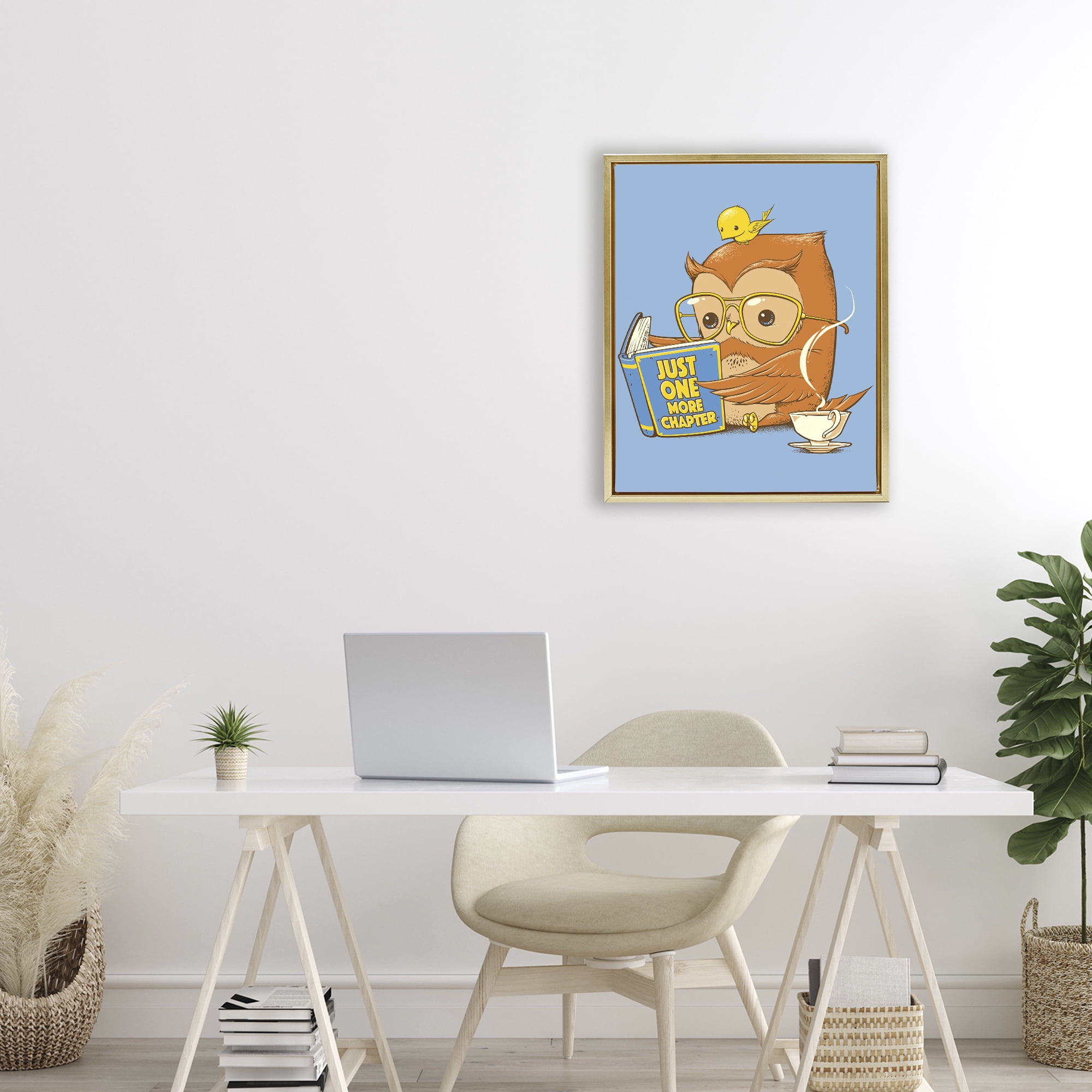 Stupell Industries One More Chapter Owl Gold Framed Floater Canvas Wall Art, design by Tobe Fonseca