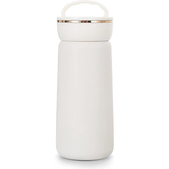 Botella de agua con aislamiento al vacío, taza de acero inoxidable, taza de viaje, taza de café (1 Uds. Blanco) TUNC Sencillez