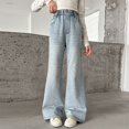thumbnail image 5 of Otqutp Teen Girls Flare Denim Pants Baggy Wide Leg Elastic Waist Jeans Kids Cute Trendy Casual Denim Bell Bottom School Jean Bootcut, 5 of 5