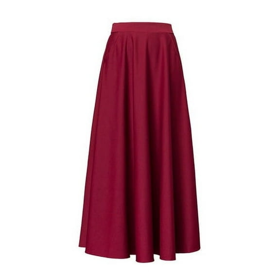Skymirror Elegant Women Maxi Skirt High Waist Tummy Control A-line Loose Hem Pockets Solid Color Ankle Length Soft Breathable Lady Dating Party Banquet Skirt