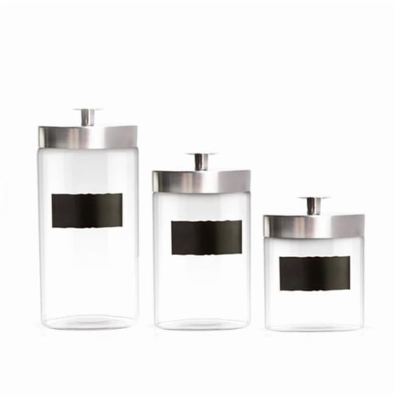 Jay Import 203776 Style Setter Chalkboard Glass Canisters - Silver- Set of 3