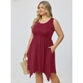 thumbnail image 3 of SHOWMALL Women Plus Size Sleeveless Summer Dress Casual Midi Irregular Hem Dress Plain Pleated Scoop Neck Flowy Tank Vest Dresses with Pockets, US Size 5X in Burgundy, 3 of 11