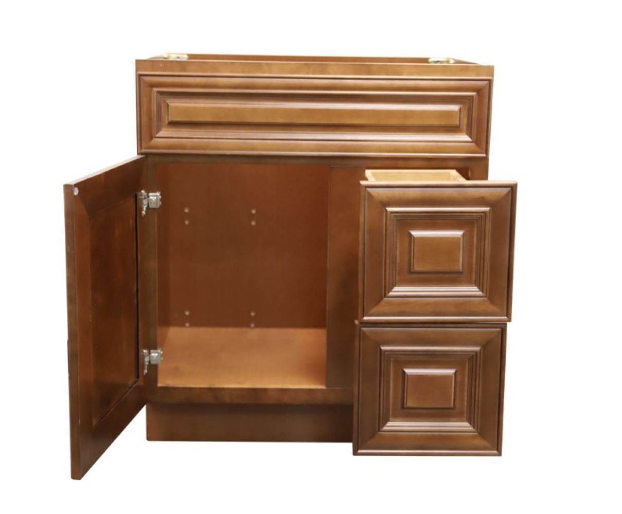 30" Shaker Bathroom Vanity Sink Base with Drawers (Ready-to-Assemble), Maple Walnut Vanity Base