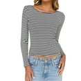 thumbnail image 3 of IWEMEK Women Tops Comfy Lightweight Slim Shirt Grey Striped Going Out Backless Pullover Fall Clothes 2025 M, 3 of 7
