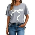 thumbnail image 2 of Womens Valentines Day T-Shirt Gray Bow Print Casual Holiday Tee - Soft Stretchy Relaxed Fit Short Sleeve Top,Size 2XL, 2 of 5