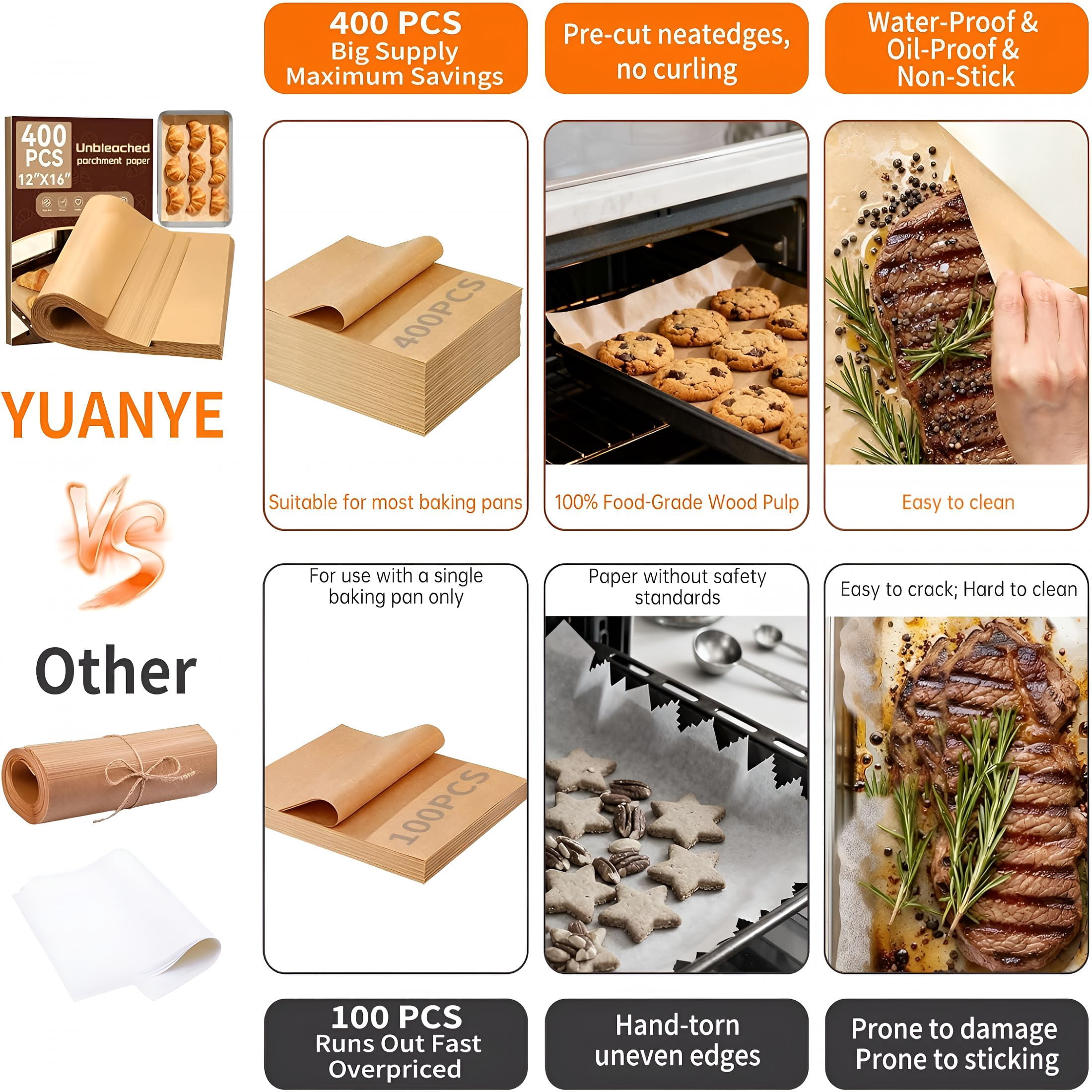 CCOCC Parchment Paper Baking Sheets,12"X16"Unbleached Precut Half Parchment Paper for Baking,Non-Stick Baking Paper for Baking,Grilling,Steaming Bread Cookies,Oven,Air Fryer,Microwave