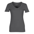 thumbnail image 5 of Women V Neck Ribbed Fitted Tight Tshirt Short Sleeve Shirt Basic Knit Top Dark Gray XL, 5 of 5