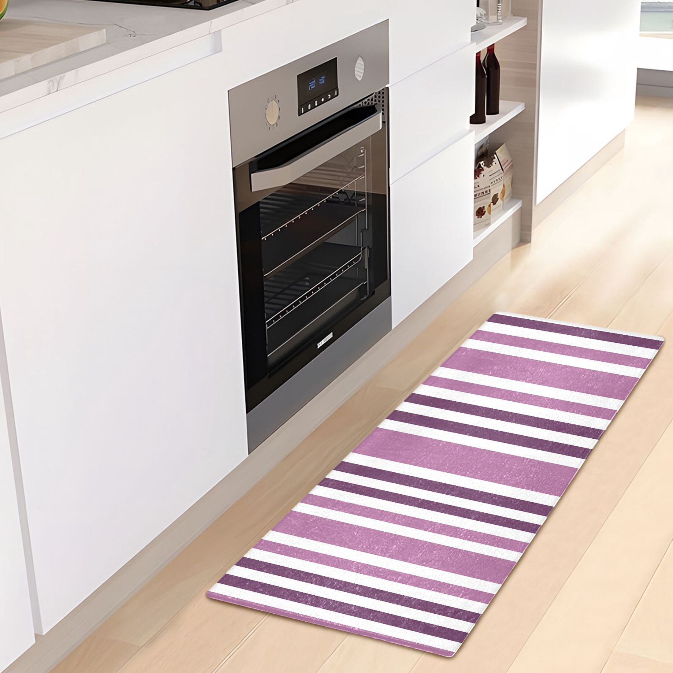 Dailycode Aubergine and White Stripes Bathroom Rugs Non Slip Absorbent Soft Plush Quick Dry Bath Mat, 39"x20"